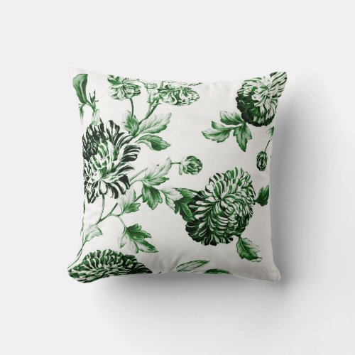 Leaf Green Botanical Floral Toile No2 Throw Pillow