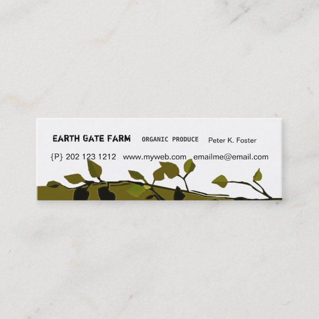 Leaf Green Branches Organic Modern Mini Business Card (Front)