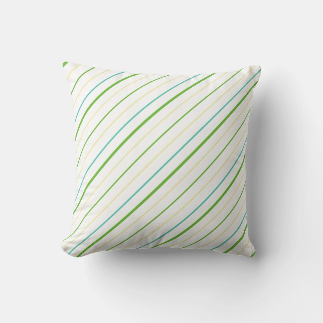 Leaf Green, Turquoise, Yellow, White Pin Stripes Throw Pillow (Front)