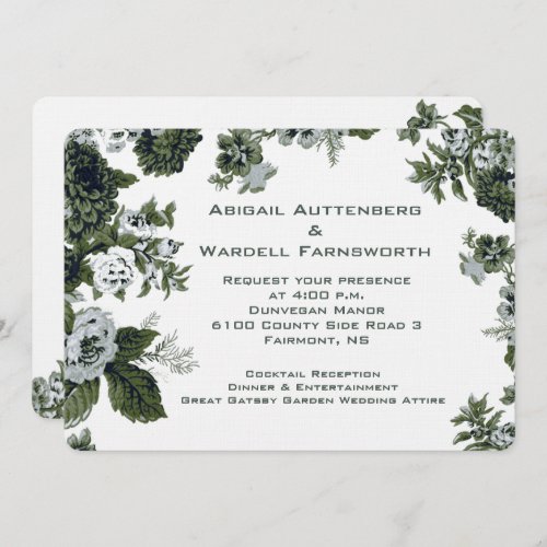 Leaf Green Vintage Floral Border Wedding Invitation