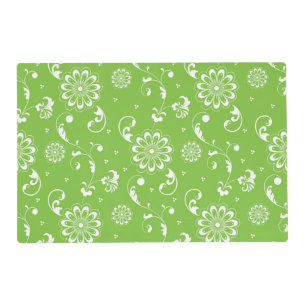LEAF GREEN WITH ORNATE WHITE FLOWERS PLACEMAT