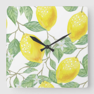 leaf-green-yellow-lemon-fruit square wall clock