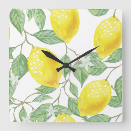 leaf_green_yellow_lemon_fruit square wall clock