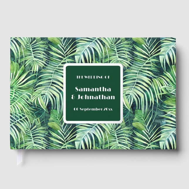 Leaf greenery real foil jungle print pattern foil guest book  (Front)