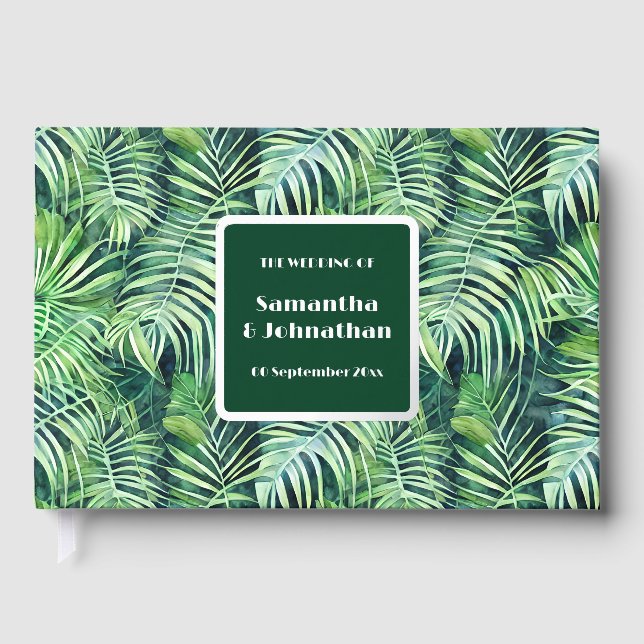 Leaf greenery real foil jungle print pattern guest book  (Front)