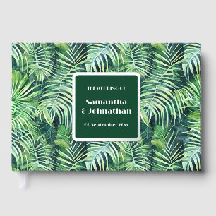 Leaf greenery real foil jungle print pattern guest book 