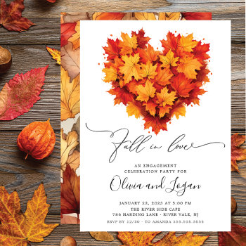 Leaf Heart Engagement Party Invitation by invitationstop at Zazzle