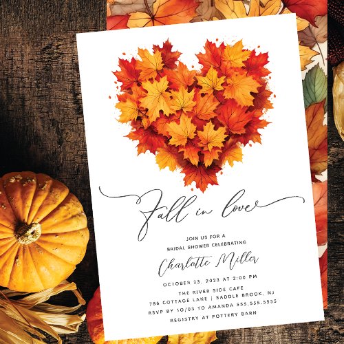 Leaf Heart Fall In Love Bridal Shower Invitation