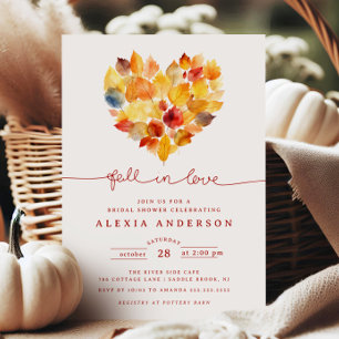 Leaf Heart Fall in Love Bridal Shower Invitation