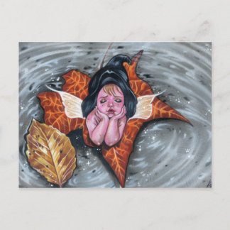 Leaf her alone baby fairy autumn leaves Postcard