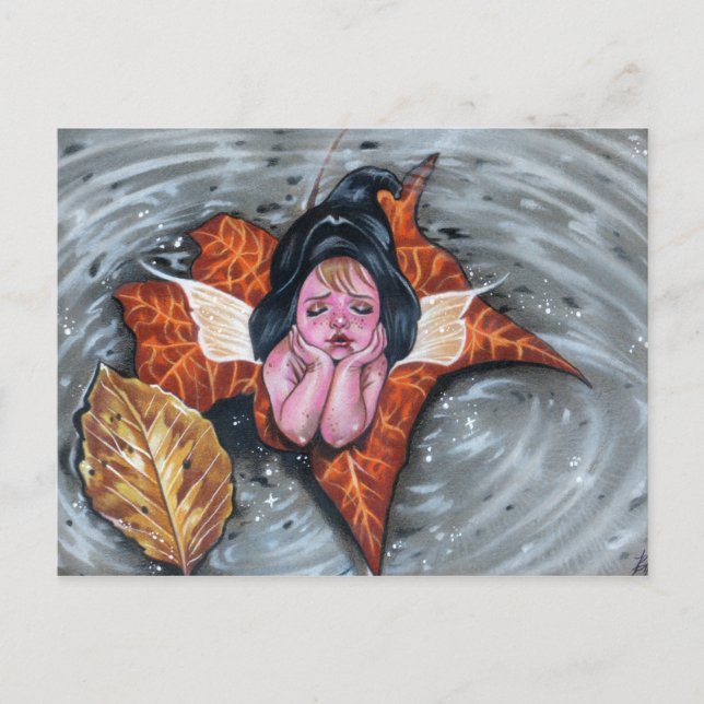 Leaf her alone baby fairy autumn leaves Postcard (Front)