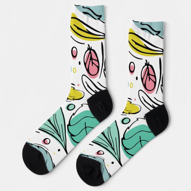 Leaf ink art pattern l Modern colorful White Socks (Left)