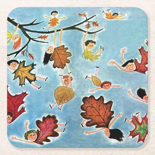 Leaf Kids Square Paper Coaster (Front)