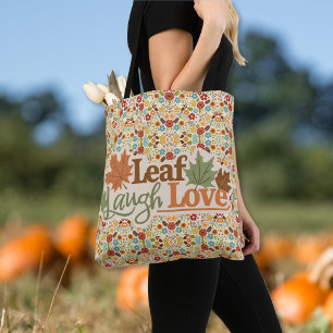 Leaf Laugh Love Watercolor falling leaves Tote Bag
