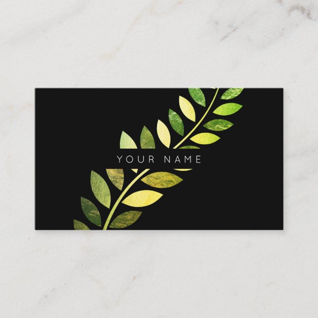 Leaf Laurel Fern Botanic Green Emerald Black Business Card (Front)