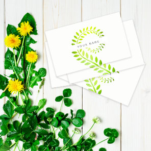 Leaf Laurel Fern Botanic Green Serpentine White Business Card