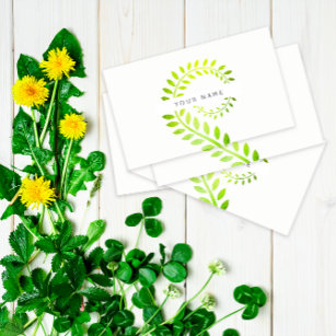 Leaf Laurel Fern Botanic Green Serpentine White Business Card