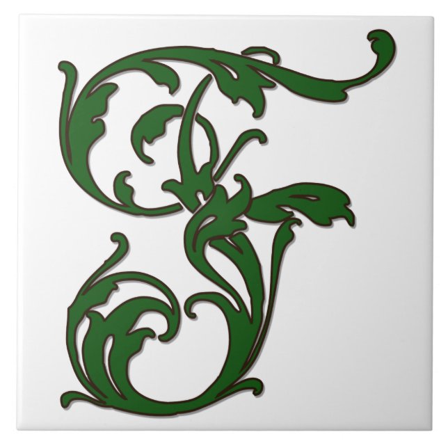 Leaf Letter F in Green Monogram Tile (Front)