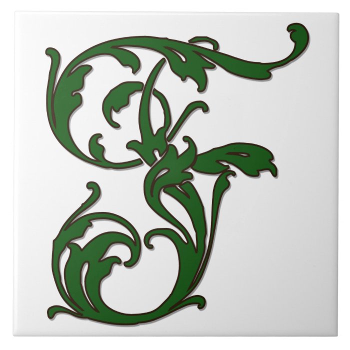 Leaf Letter F in Green Monogram Tile