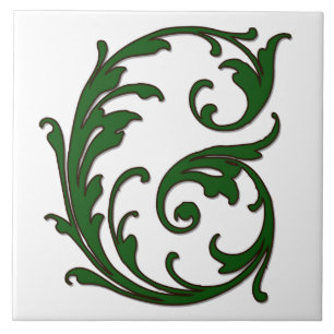 Leaf Letter G in Green Monogram Tile