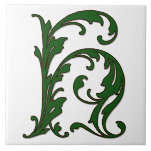 Leaf Letter H in Green Monogram Tile