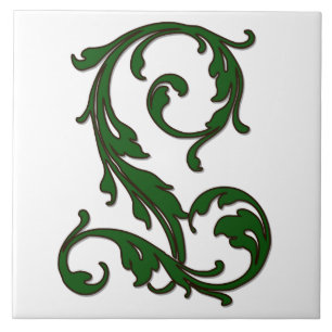 Leaf Letter L in Green Monogram Tile