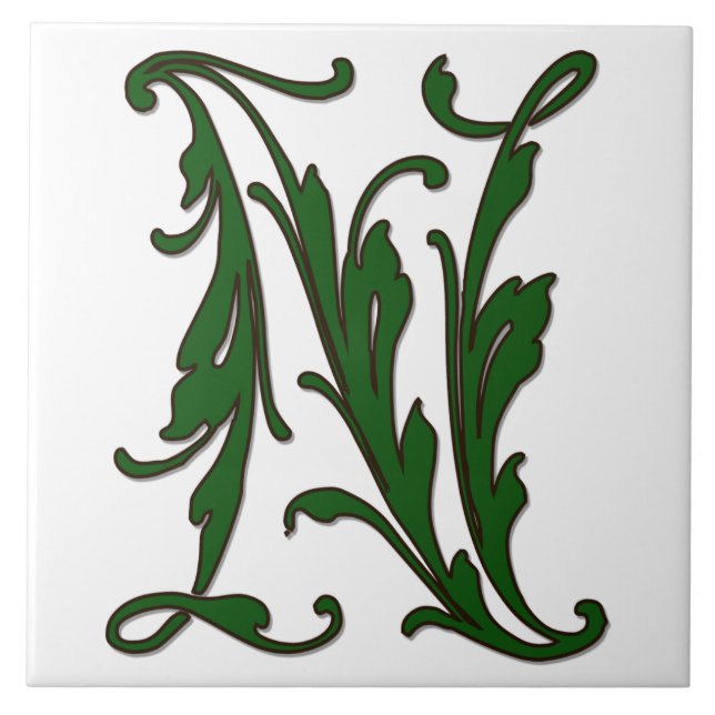 Leaf Letter N in Green Monogram Tile (Front)
