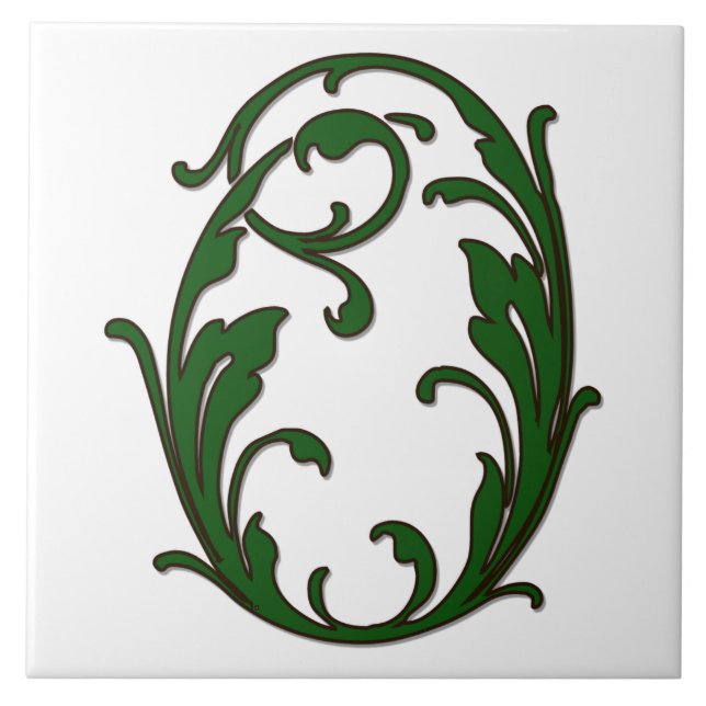 Leaf Letter O in Green Monogram Tile (Front)