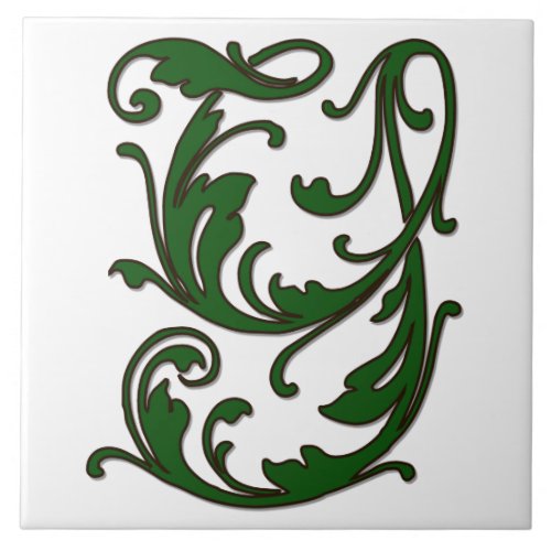 Leaf Letter Y in Green Monogram Tile