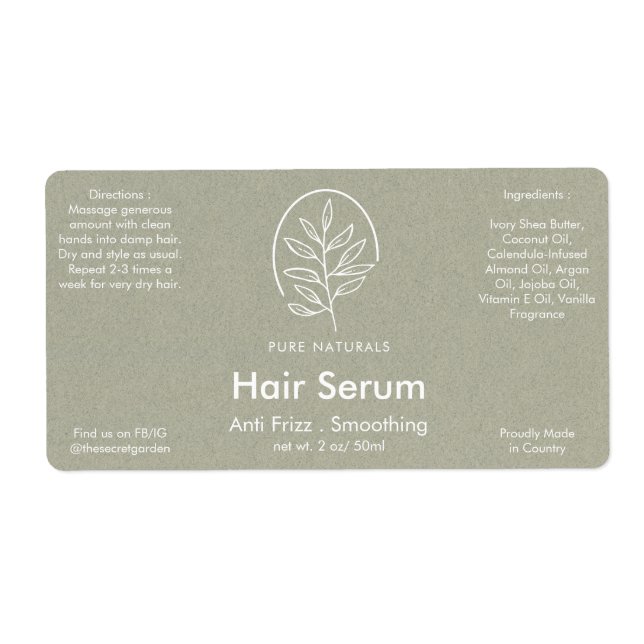 Leaf Logo Modern Botanical Natural Green Product Label (Front)