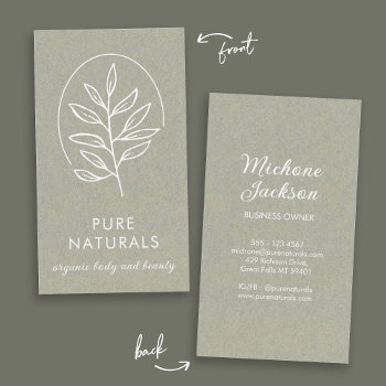 Leaf Logo Modern Botanical Simple Natural Green Business Card by StrayPixels at Zazzle
