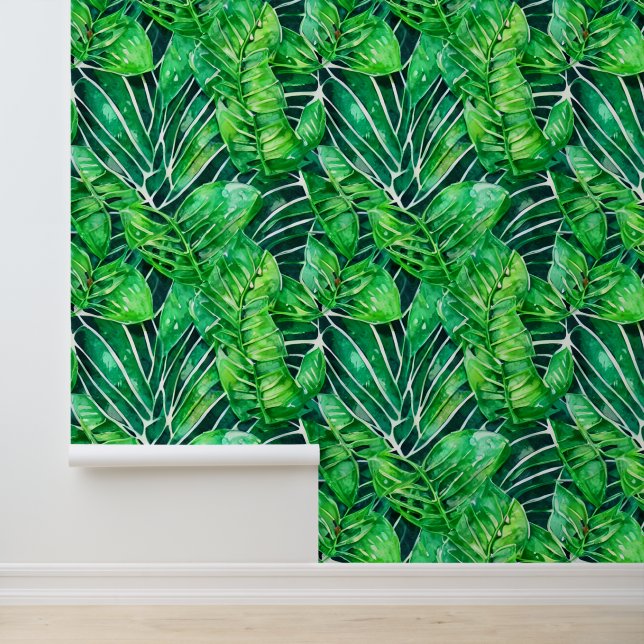 Leaf lush evergreen seamless tropical jungle chic wallpaper  (Application)