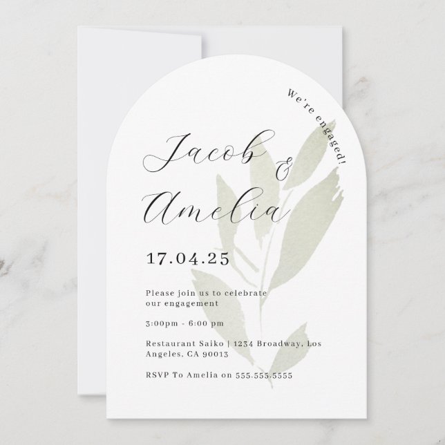 Leaf Modern Arch Engagement Party   Invitation (Front)