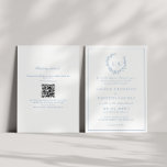 Leaf Monogram Crest Dusty Blue QR Code Wedding Invitation<br><div class="desc">Elegant & classic leaf monogram crest dusty blue QR code wedding invitation.</div>