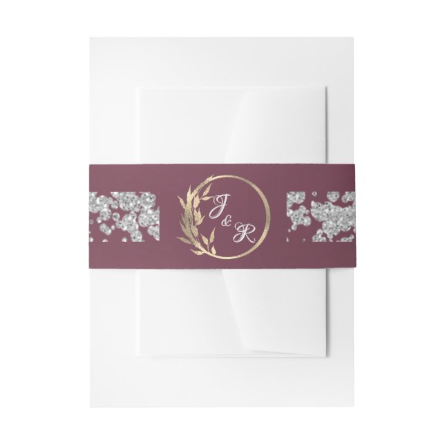 Leaf Monogram & Glitter on Lavender Invitation Belly Band (Front Example)