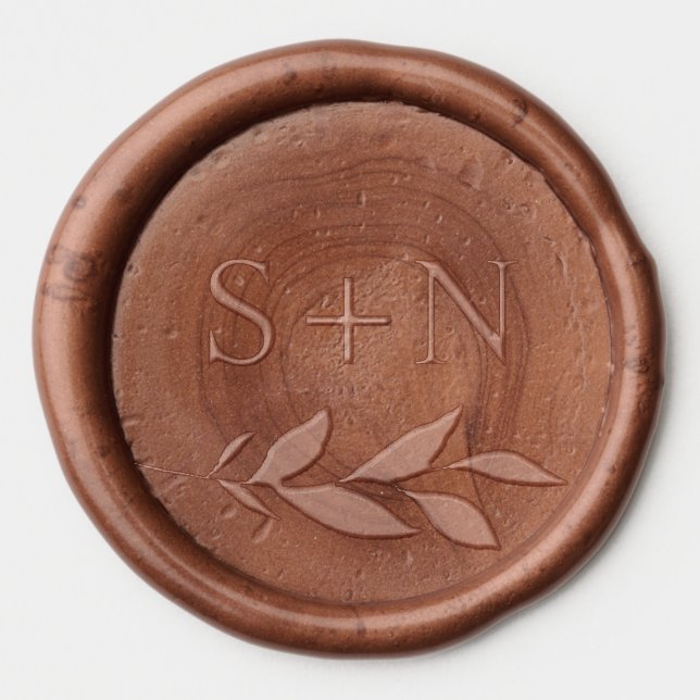 Leaf Monogram Wedding Wax Seal Sticker (Front)