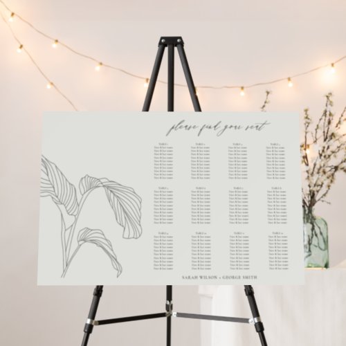 Leaf Palm Sketch Black White Wedding Seating Chart Foam Board