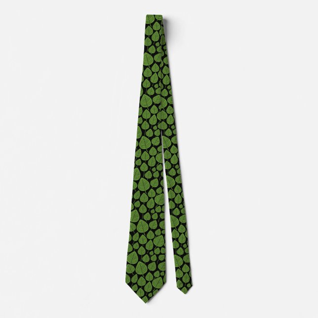 Leaf Pattern 02 - Avocado Green on Black Neck Tie (Front)