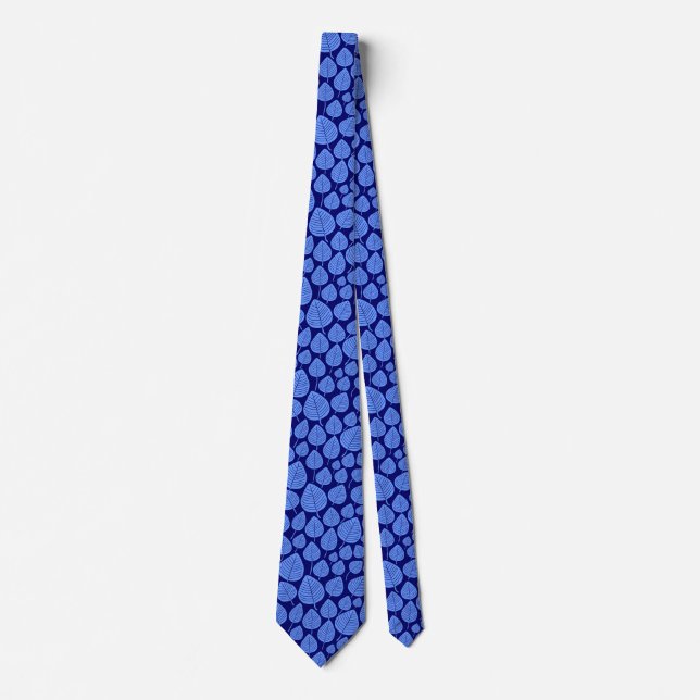Leaf Pattern 02 - Baby Blue on Deep Navy Neck Tie (Front)