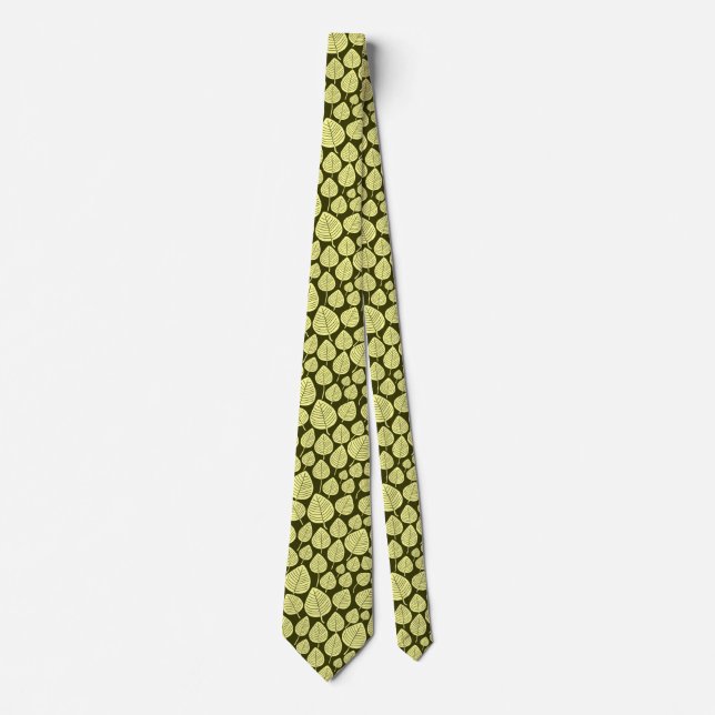 Leaf Pattern 02 - Chalk Yellow on Dark Olive Neck Tie (Front)
