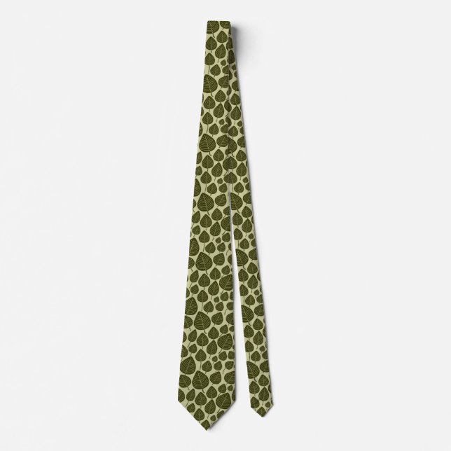 Leaf Pattern 02 - Dark Olive on Khaki Neck Tie (Front)
