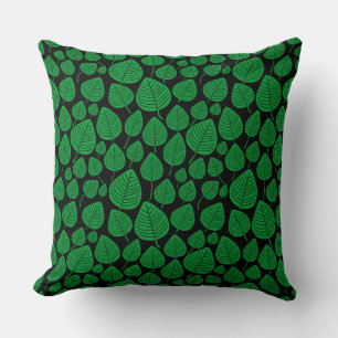 Leaf Pattern 02 - Grass Green on Black Throw Pillow