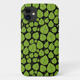 Leaf Pattern 02 - Martian Green on Black iPhone 11 Case