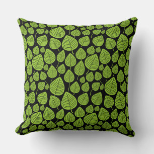 Leaf Pattern 02 - Martian Green on Black Throw Pillow