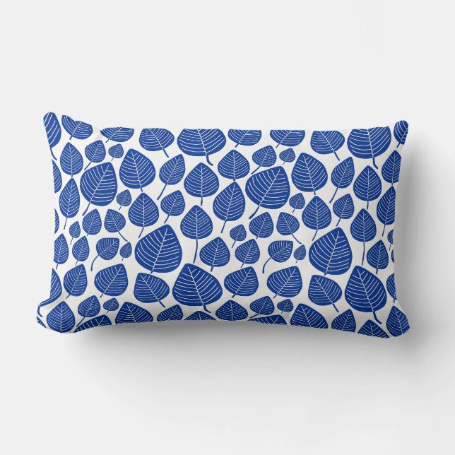 Leaf Pattern 02 - Navy on White Lumbar Pillow (Front)