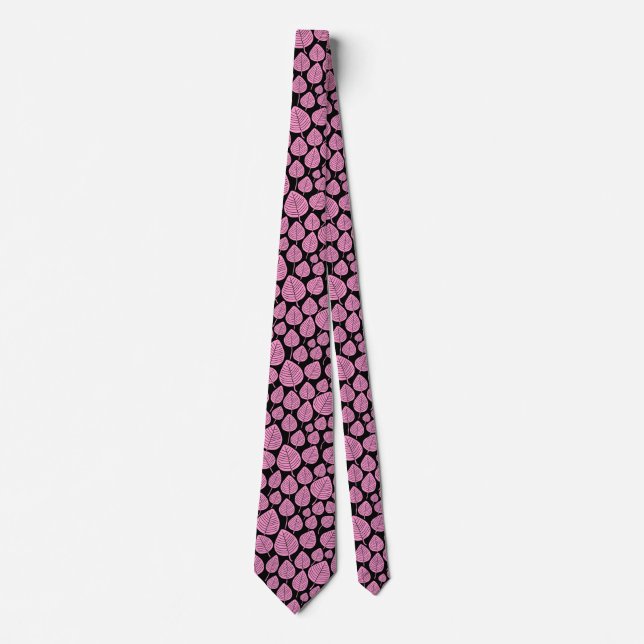 Leaf Pattern 02 - Pink on Black Neck Tie (Front)