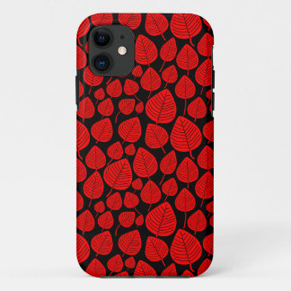 Leaf Pattern 02 - Red on Black iPhone 11 Case