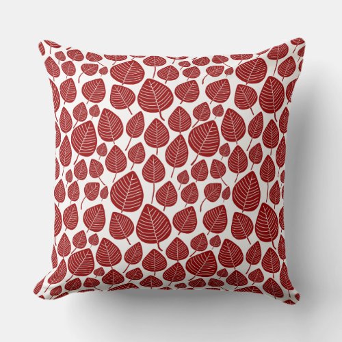Leaf Pattern 02 _ Ruby Red on White Throw Pillow
