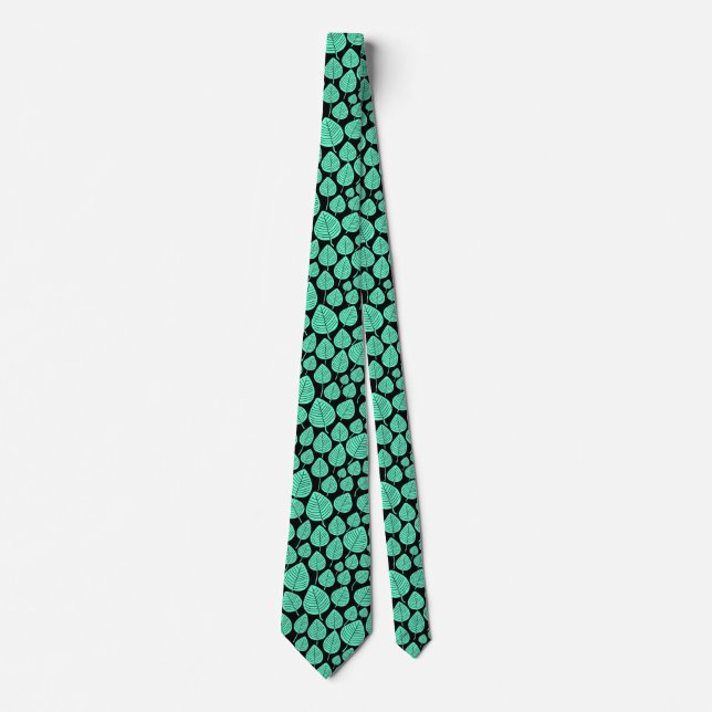 Leaf Pattern 02 - Turquoise on Black Neck Tie (Front)