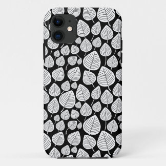 Leaf Pattern 02 - White on Black iPhone 11 Case